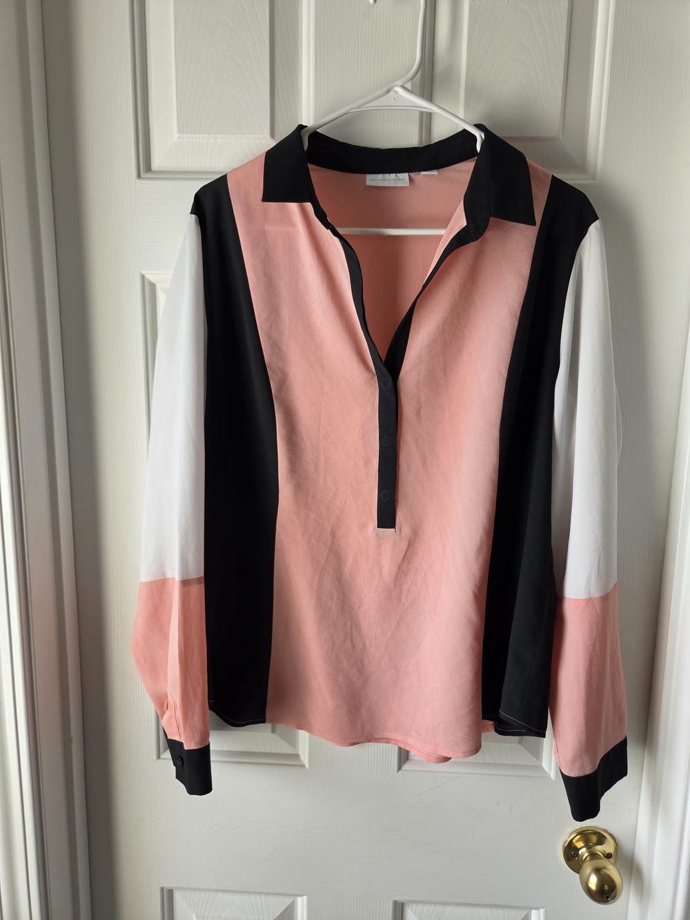 New York & Company Colorblock Blouse - Pink/Black/White